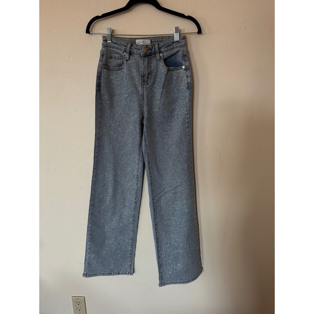 Austin Landing Rhinestone Embellished Light Wash wide Leg Jeans Womens